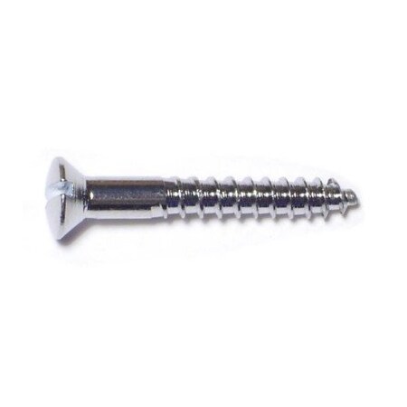 Wood Screw, #6, 1 in, Chrome Brass Oval Head Slotted Drive, 45 PK